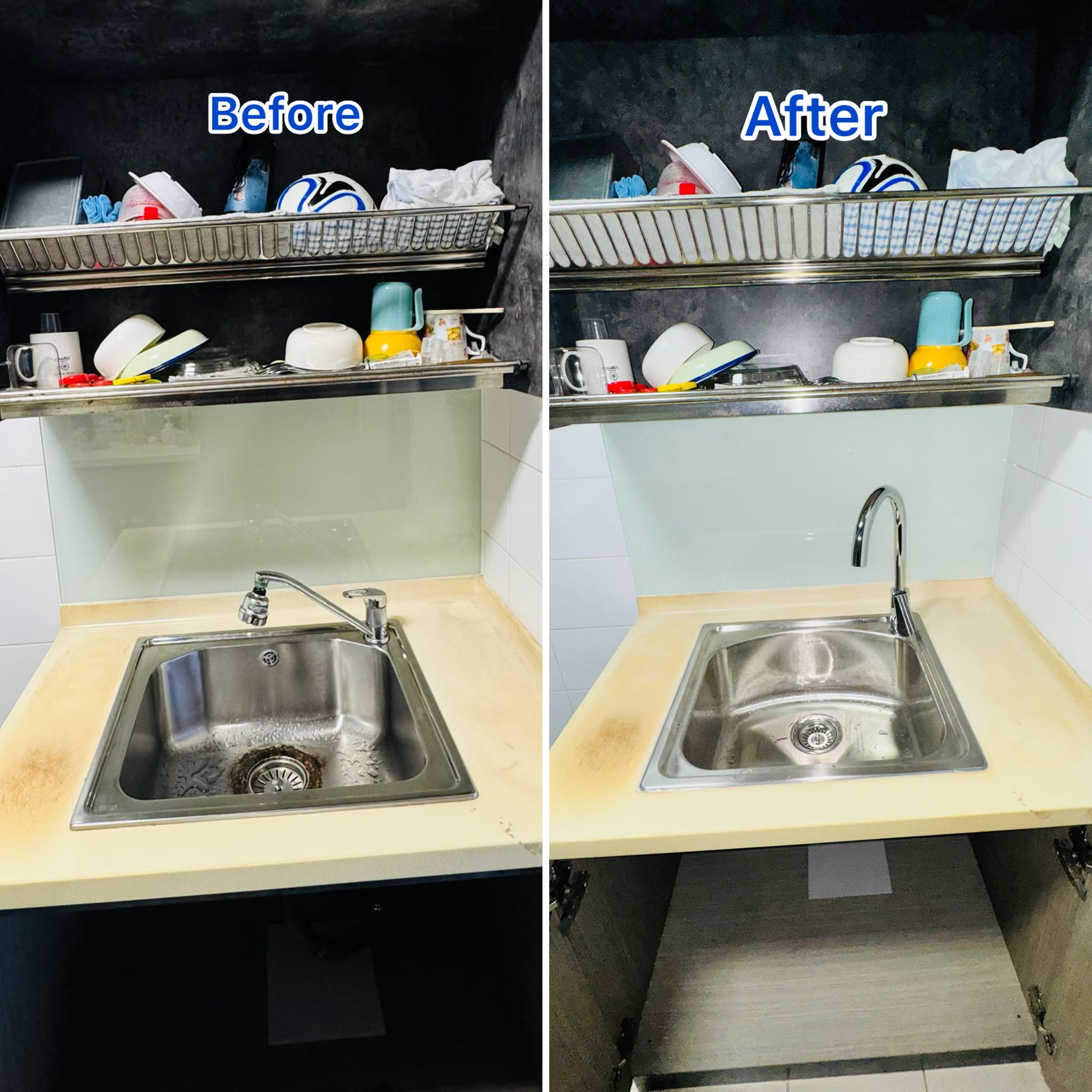 Kitchen Sink Replacement Service in Singapore – Before & After Transformation by TASFIA ENGINEERING & CONSTRUCTION PTE LTD